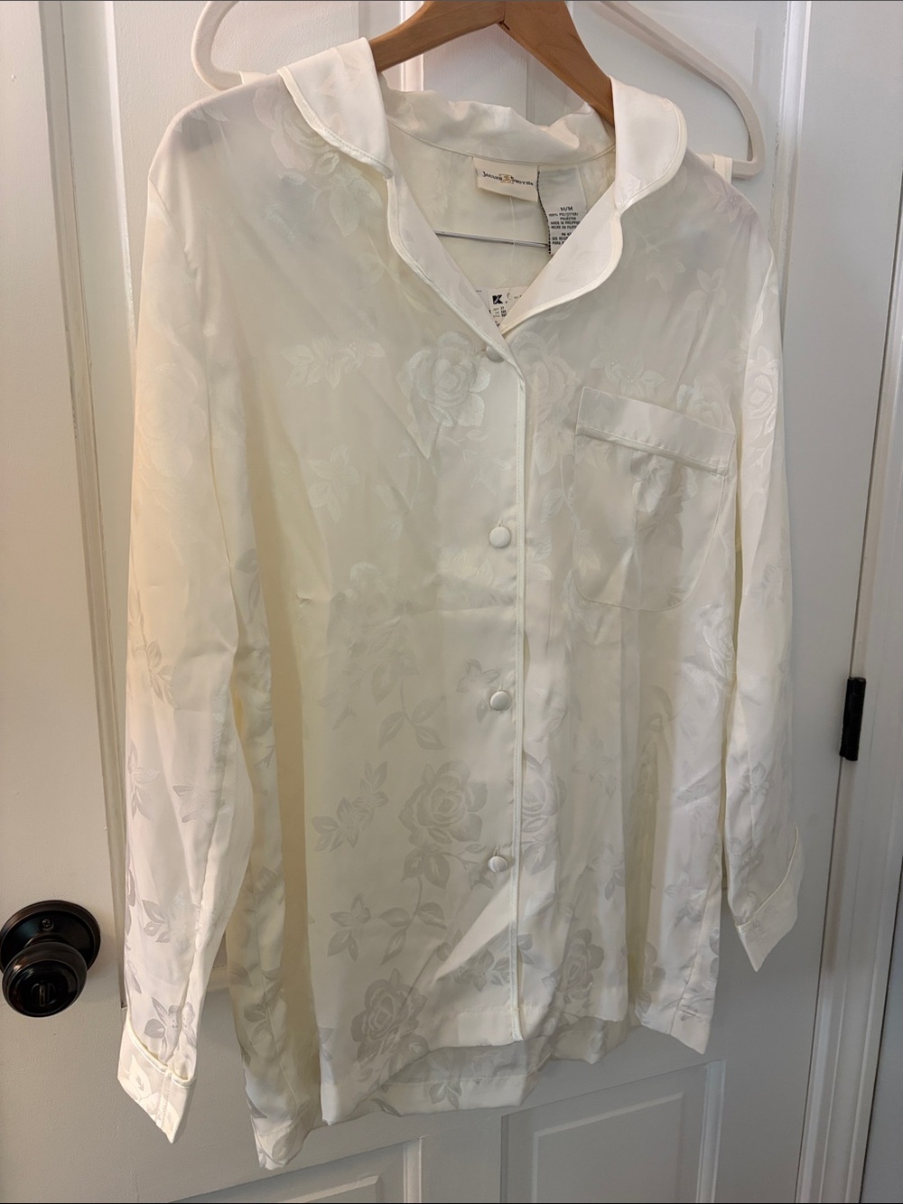 NWT Vintage 90s Jaclyn Smith ivory satiny floral jacquard pajama set women’s med